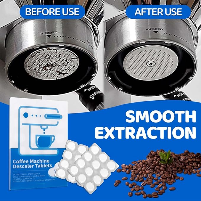 Cozeoa 24 Count Coffee Machine Descaler Tablets - Fast-Acting Effervescent Cleaner for Nespresso, Keurig, DeLonghi, Espresso & Drip Makers, Remove Mineral Deposits & Stains, Plant-Based & Septic Safe