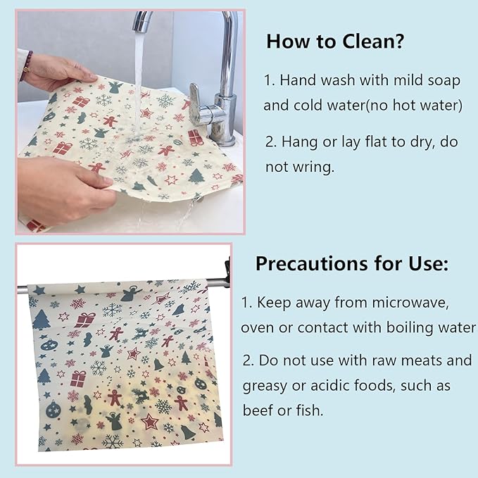 Organic Beeswax Wraps for Food-12 x 40" Reusable Beeswax Wraps Roll for Food Preservation & Storage Eco-Friendly Food Wraps Sustainable Food Storage Wraps for Cheese, Sandwich, Bread (Xmas)