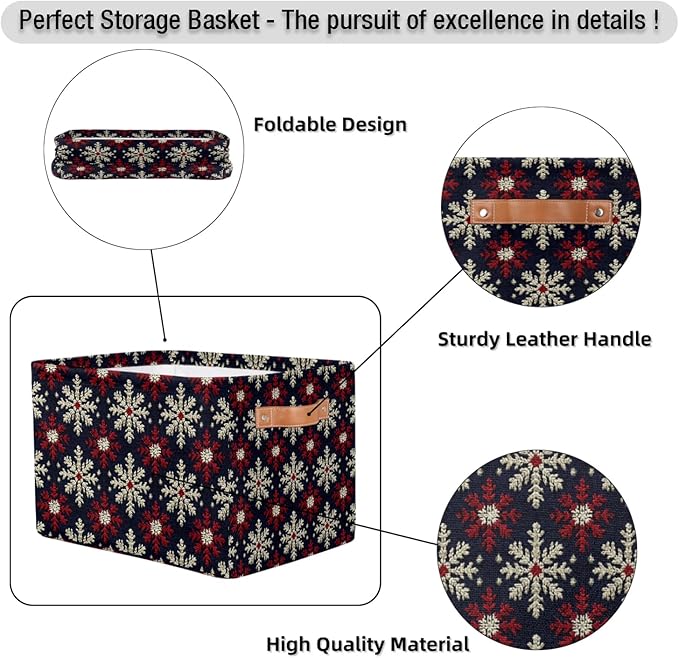 Christmas Snowflakes Storage Baskets Foldable Cube Storage Box Bin,Waterproof Open Shelves Basket Clothing Organizer Toy Basket for Bedroom Home Decor