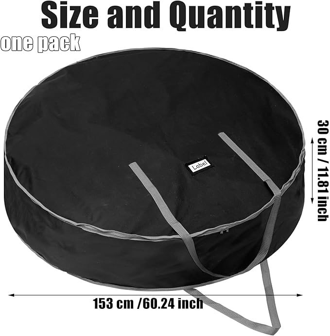 1 Pc 60" Christmas Wreath Storage Bag Zippered Garland Holiday Container with Reinforced Handle Tear Resistant 600d Oxford Organizer Wreath Holder with Card (Black)