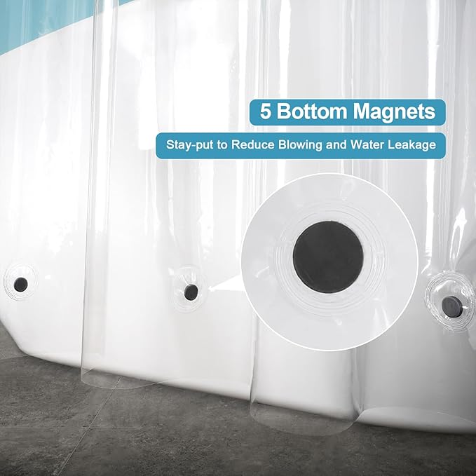 EurCross Small Extra Long Clear Shower Curtain Liner 60 inch Wide by 84 inches Length with 5 Magnet Weights and Hooks, 9G Premium PEVA See Through Small Plastic Shower Curtain 60x84