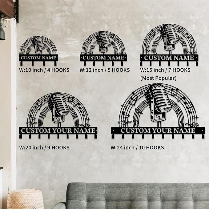 Personalized Custom Music Wall Hooks,Metal Music Room Art Clothes Hooks,Metal Music Wall Home Storage Decorative,For Front Door, Hallway, Kitchen, Bedroom,Keys,Hats (Style K)