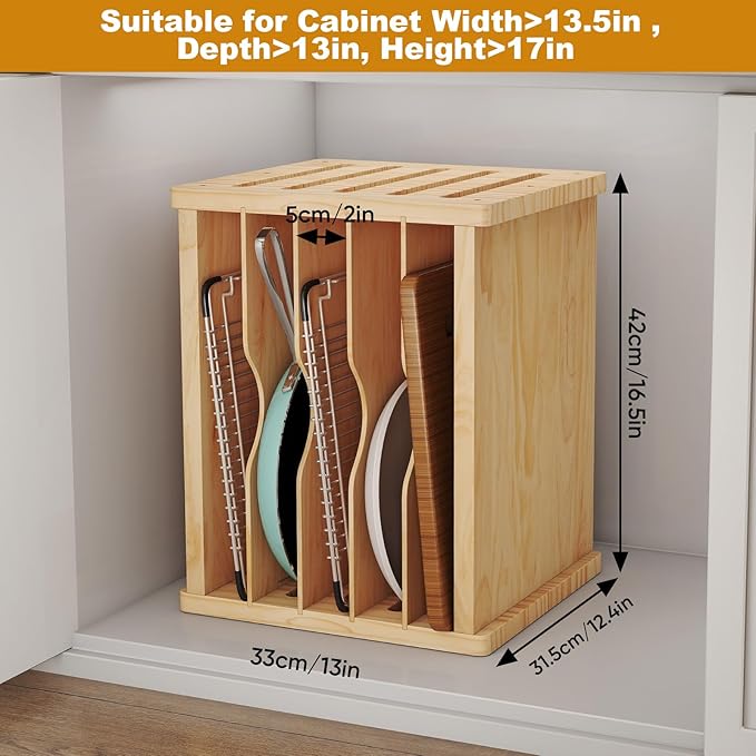 bimiti Wooden Cabinet Tray Dividers, 6 Tier Vertical Tray Divider Organizer for Pot Pans Baking Tray Cutting Board, Kitchen Cabinet Storage Organizer