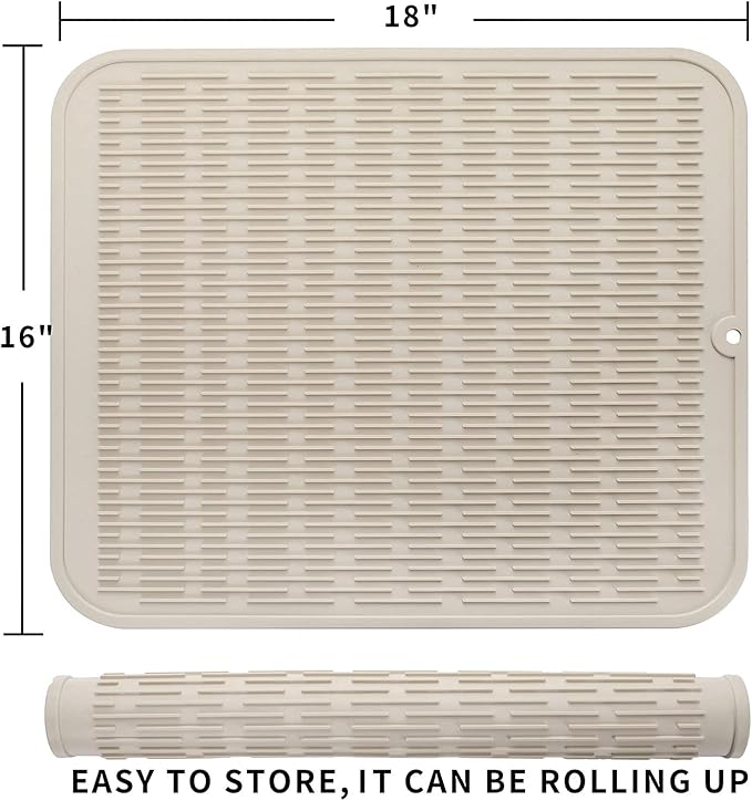 MicoYang Silicone Dish Drying Mat for Multiple Usage,Easy clean,Eco-friendly,Heat-resistant Silicone Mat for Kitchen Counter or Sink,Refrigerator or Drawer Liner Tapioca XL 18 inches x 16 inches
