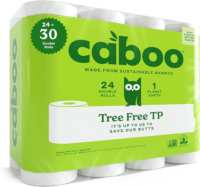 Caboo Tree Free Toilet Paper, Septic Safe Toilet Tissue, Chemical Free, Non Toxic, 2 Ply Bathroom Toilet Paper | Pack of 24 Double Rolls, 300 Sheets Per Roll