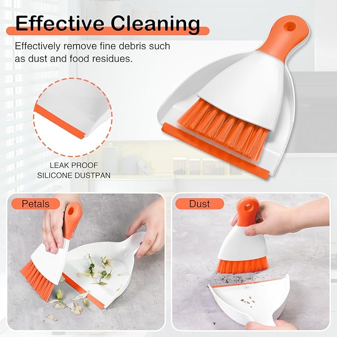 NACENA Mini Dustpan and Brush Set, Small Broom and Dustpan Set Dust Pan and Mini Hand Broom Dustpan and Broom Combo Compact for Home Table Keyboards Sofa Kitchen, Orange