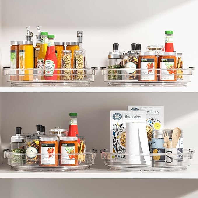 KEGFRE 3 Pack Lazy Susan Organizer, Rotating Turntable Spice Rack for Kitchen Storage, Pantry, Cabinet, Fridge & Countertop, Condiment & Seasoning Holder, 9.25", 10.6", 12", Clear