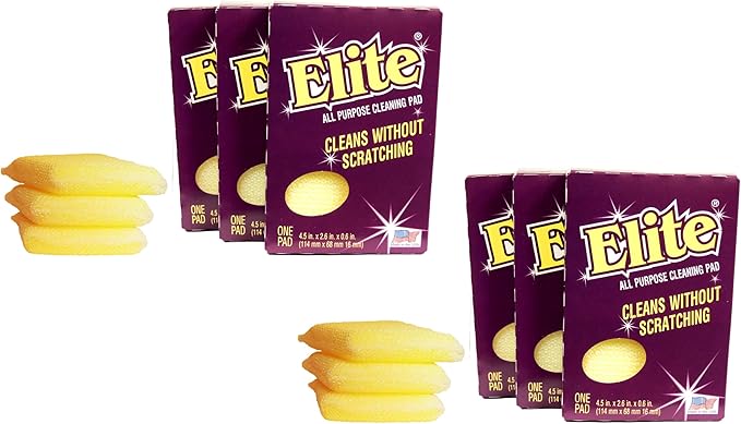 Elite All Purpose Cleaning Pad, 6 Pads (Individually Boxed), Non Scratch, Dish Sponge, Scrubber, Sponges for Kitchen and Household Use, Made in USA