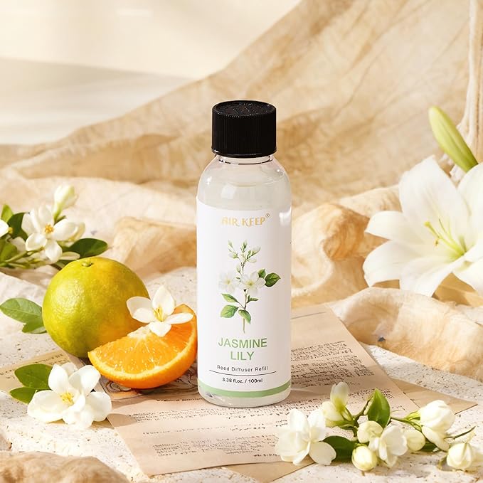 Airkeep Reed Diffuser Oil Refill/Jasmine Lily/3.38oz（100ml/1 Pack/Scented Oil Refill for Reed Diffuser Home Fragrance for Bedroom, Bathroom Office Home Decor