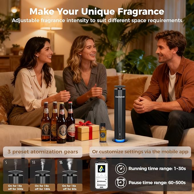 Waterless Scent Diffuser - Essential Oil Diffuser for Home & Office, 1500 Sq Ft Coverage, Remote & APP Control, Quiet Operation with Ambient Lighting, Child & Pet Friendly, 4 Fl Oz Capacity