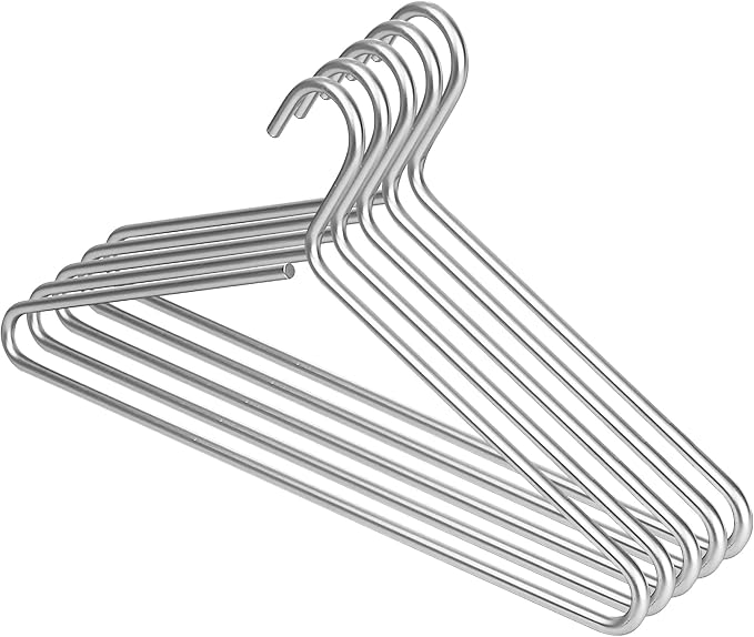 Silver Hangers for Clothes - 17-Inch Matte Silver Metal Hangers for Coats, Jackets, Shirts, Pants, Clothing - Thick, Heavy-Duty Aluminum - Luxury Aesthetic for Closets - 5-Pack