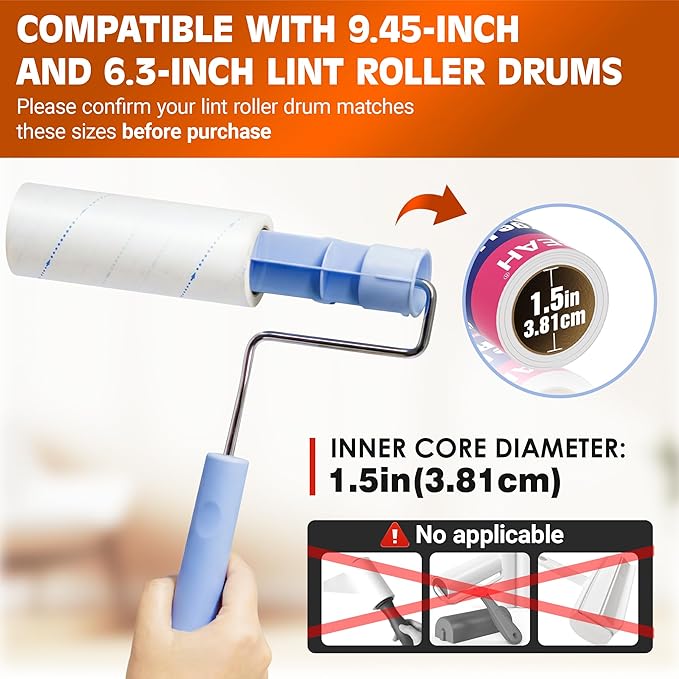 9.45 Inch Extra Sticky Lint Roller Refills 3 Pack (270 Sheets) –Compatible with 9.45 Inch Lint Rollers Pet Hair and Lint Cleaning on Furniture, Carpets, and Clothes
