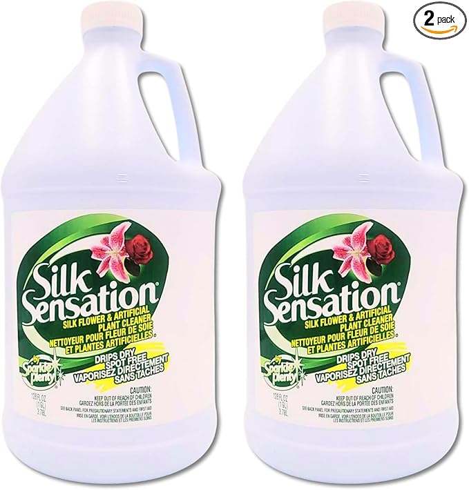 Sparkle Plenty Silk Sensation Artificial Flower & Leaf Cleaner & Shine, Fake Flower Dusting Spray, Silk Plant Cleaner Spray No Wipe, Drip Dry Cleaning Supplies for Artificial Tree (1 Gallon, 2 Pack)