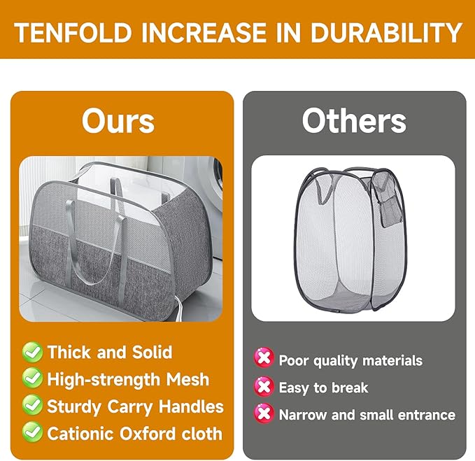 Tsmallbear Large Collapsible Laundry Hamper,Gray Oxford Cloth 95L Capacity laundry basket with Handles,Breathable Mesh Design,Sturdy Steel Frame Clothes Hamper Wide opening for easy storage