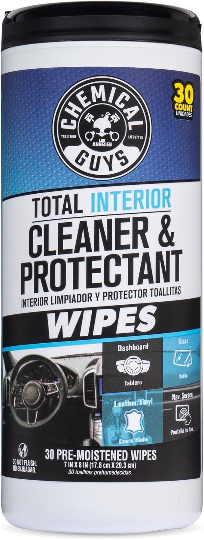 Chemical Guys Total Interior Cleaner & Protectant Canister Wipes, Great for Cars, Trucks, SUVs, RVs, & More (30 Ct) - PMWCSPI22030