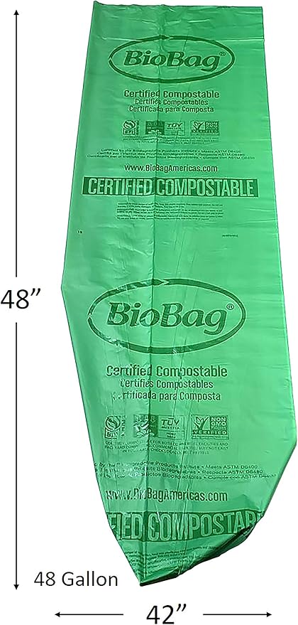 BioBag (USA) The Original Compostable Bag, 48 Gallon, 80 Count, 100% Certified Compostable Trash Bag Liners for Food Waste, Extra Strong and Durable, Trash Bag