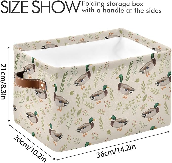 ALAZA Mallard Duck Blossom Foldable Storage Box Storage Basket Organizer Bins with Handles for Shelf Closet Living Room Bedroom Home Office 2 Pack