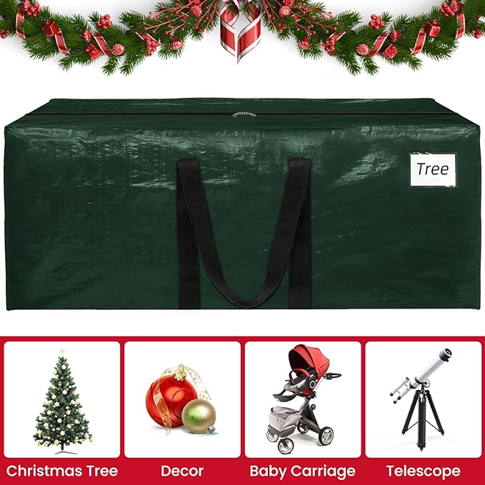 Christmas Tree Storage Bag 7.5 Ft, Durable & Waterproof Xmas Holiday Tree Bag with Handles, Tag Pocket, Artificial Christmas Trees Storage Box, Garland Storage Container Tote, Green