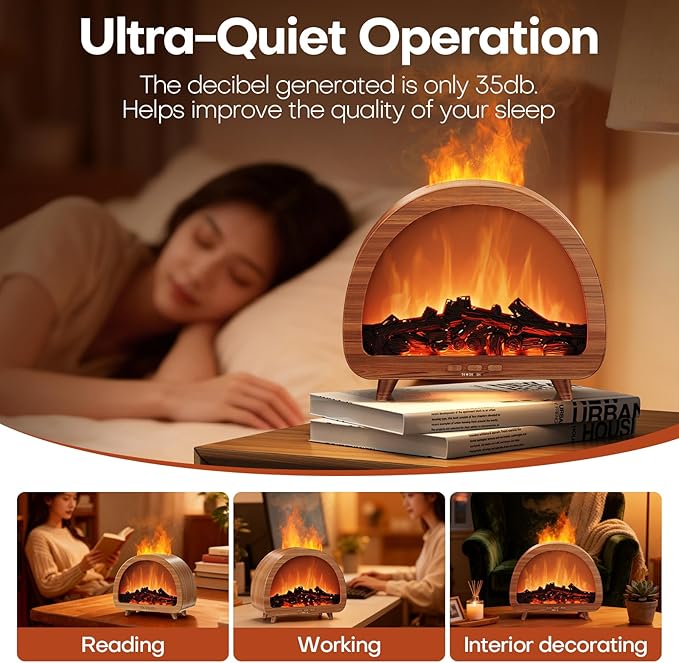 Diffuserlove Fireplace Essential Oil Diffuser Flame Aromatherapy Scent Diffuser Oil Machine Cool Mist Humidifier Colorful Fake Fire Difusor Air Diffusers for Home Room Desk Bedroom