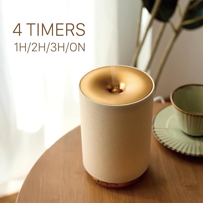 Fabric Essential Oil Diffuser, 110ml Aroma Diffuser with Night Light, 2 Mist Modes, 3 Light Settings, 4 Timer Modes, Auto Shut-Off, for Home Office Bedroom Decor