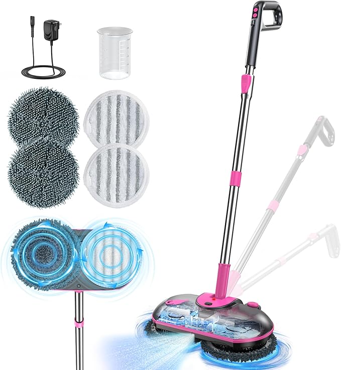 ScrubWiz Cordless Electric Spin Mop with Water Sprayer, Self-Propelled Floor Cleaner for Hardwood & Tile, Quiet Cleaning, Adjustable Handle, 2500mAh Long-Lasting Battery, 300ml Tank