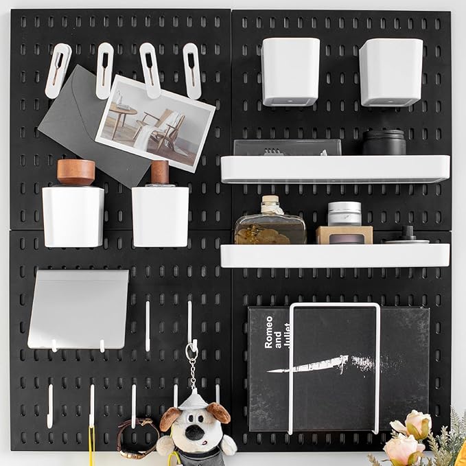 RIVTUN Wall-Mounted Pegboard Kit, 25.2" x 25.2" Organizer Panel – Large, Cost-Effective & Nail-Free Installation Black