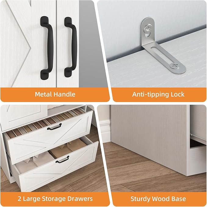 Armoire Wardrobe Closet with Mirror and 2 Drawers, 72'' Bedroom Armoire Wardrobe Cabinet with Hanging Rod and Light,Wooden Bedroom Closet with Adjustable Shelf