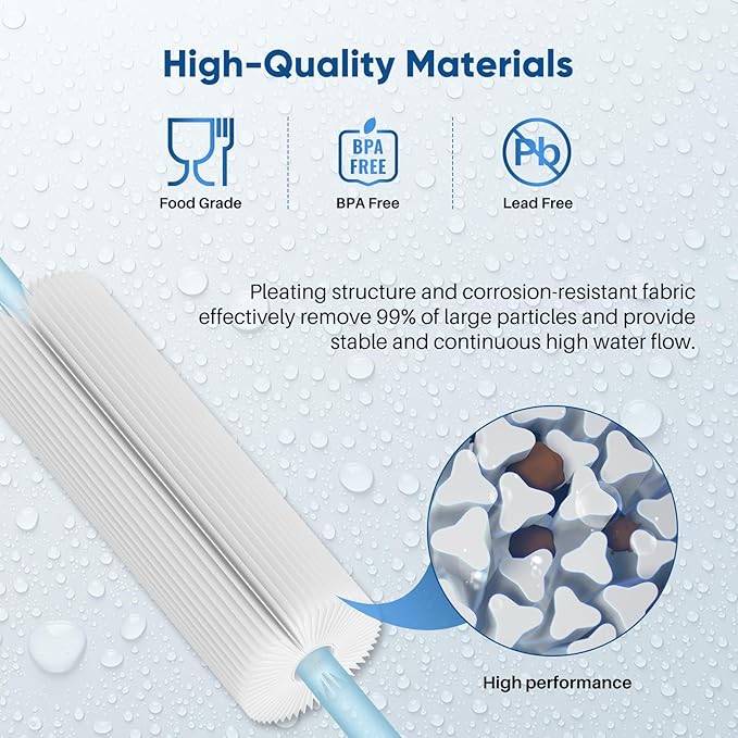 PUREPLUS 5 Micron 10" x 4.5" Whole House Pleated Sediment Filter for Well Water, Replacement Cartridge for GE FXHSC, Culligan R50-BBSA, Pentek R50-BB, DuPont WFHDC3001, W50PEHD, GXWH40L, 4Pack