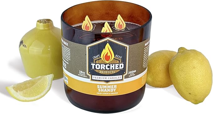 Torched Beer Scented Candles | Natural Soy Wax Candle | Summer Shandy Scent 28 oz | Makes a Great Gift for Men, Beer Lovers, and Collectors | Bar Man-Cave Decor and Accessories