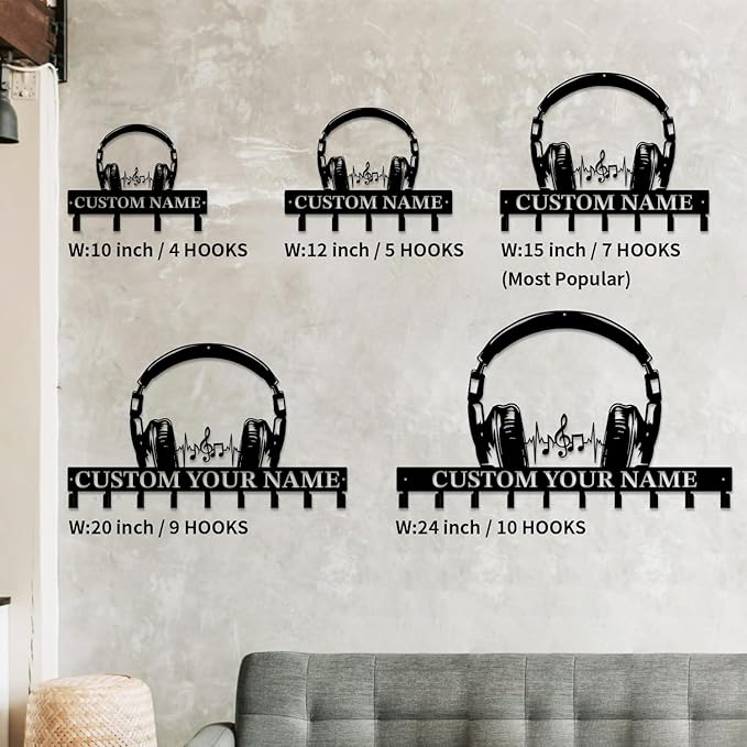 Personalized Custom Music Wall Hooks,Metal Music Room Art Clothes Hooks,Metal Music Wall Home Storage Decorative,For Front Door, Hallway, Kitchen, Bedroom,Keys,Hats (Style H)