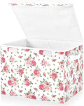 Collapsible Storage Bins with Lids, Pink Rose Flowers Floral Storage Boxes for Organizing