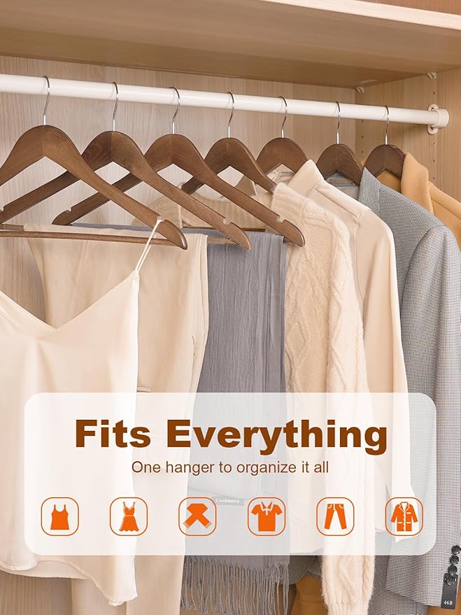 HOUSE DAY Walnut Wooden Hangers 20 Pack, Solid Wood Hanger with Non Slip Pant Bar, Heavy Duty Wooden Coat Hanger for Closet, Smooth Finish Wood Clothes Hangers for Shirts, Suits, Jackets, Dress