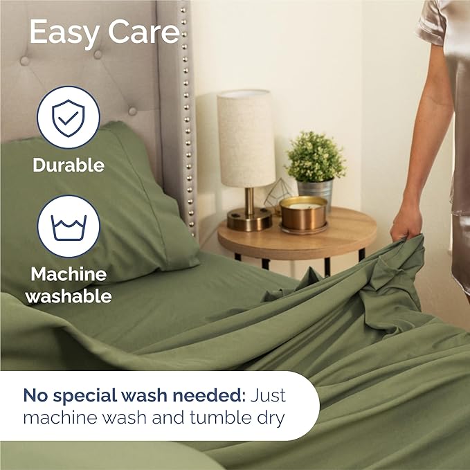 Cal King 6 Piece Sheet Set - Comfy Breathable & Cooling - Soft Hotel Luxury Bedding Set with 8-16 Inch Deep Pockets - 1 Flat & 1 Fitted Sheet & 4 Pillowcases - Wrinkle Free & Easy Care - Sage Green