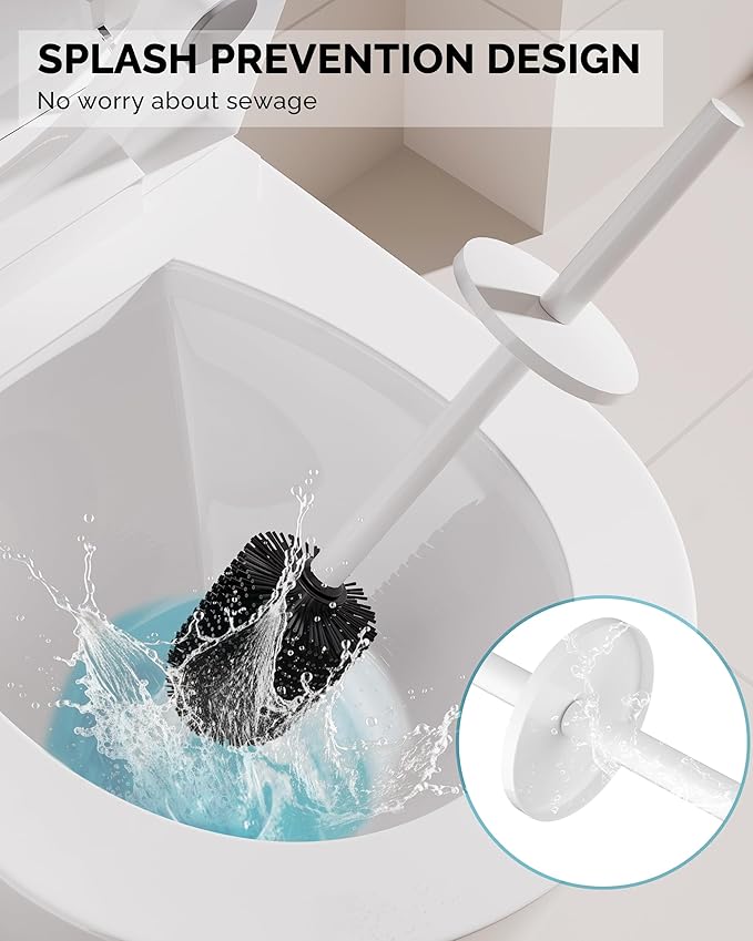 WZKALY Toilet Brush and Holder Set, Stainless Steel Toilet Bowl Brush with Lid, Rust Proof Toilet Cleaner Brush with Caddy, Durable Bristles, Splash Proof, Ideal for Bathroom（1 Pack, White）