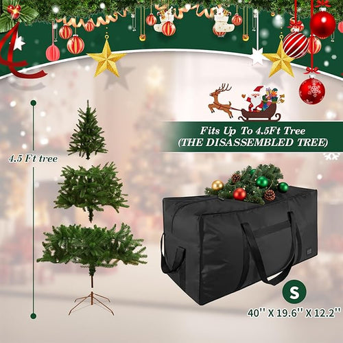 4.5 ft Christmas Tree Storage Bag, Heavy Duty Christmas Tree Bag with Reinforced Handles and Dual Zippers Wide Opening, Large Capacity fits for Artificial Christmas Tree (Black, 4.5 ft)