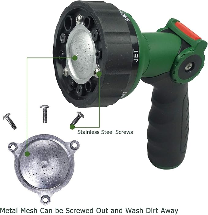 H2O WORKS Garden Hose Nozzle Thumb Control Heavy Duty Metal Water Nozzle with Adjustable Watering Patterns High Pressure Hose Nozzle Sprayer, Pefect for Car Washing and Pets Showering