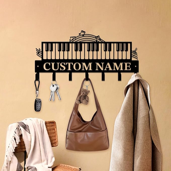 Personalized Custom Music Wall Hooks,Metal Music Room Art Clothes Hooks,Metal Music Wall Home Storage Decorative,For Front Door, Hallway, Kitchen, Bedroom,Keys,Hats (Style D)