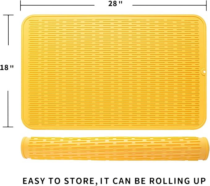 MicoYang Silicone Dish Drying Mat for Multiple Usage,Easy clean,Eco-friendly,Heat-resistant Silicone Mat for Kitchen Counter or Sink,Refrigerator or Drawer Liner Yellow 3XL 28 inches x 18 inches