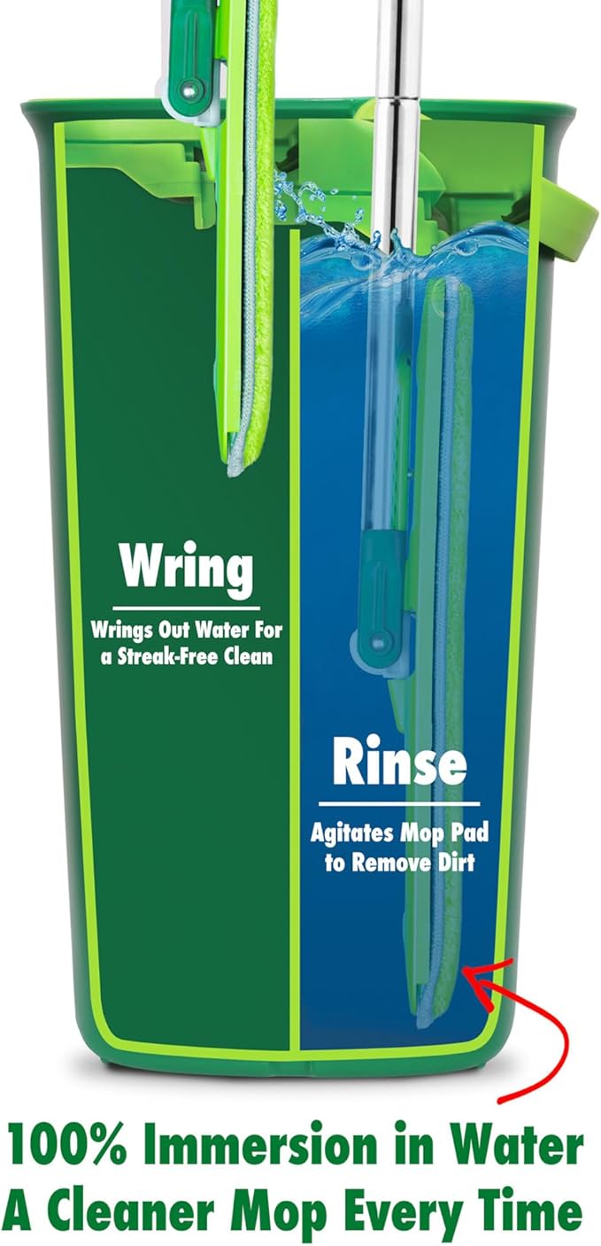 Libman Rinse 'n Wring Mop and Bucket System | Microfiber Floor Mop | Hardwood Floor Cleaner | Wet & Dry Mop | Clean & Dirty Water Chambers | Power Blades | 1 Total Microfiber Pad