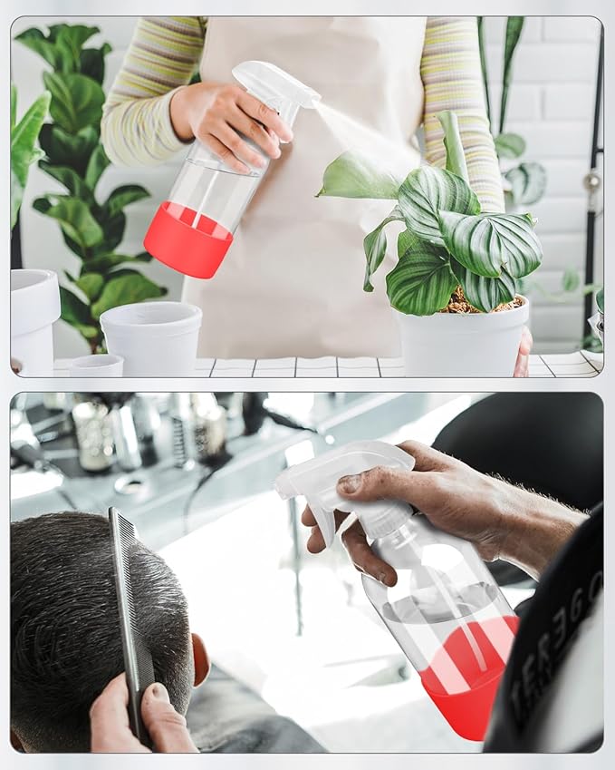 Rionisor Glass Spray Bottles with Silicone Sleeve Protection, Empty 16OZ Reusable Spray Bottles, Refillable Containers with Spray Nozzles for Cleaning Solutions, Plants and Essential Oils 1 Pack Red