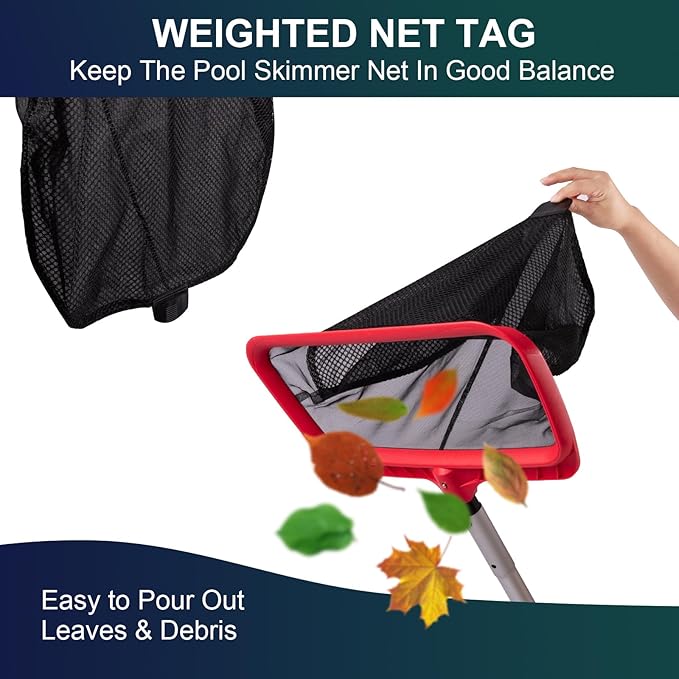 Pool Skimmer Net, Upgraded Pool Net Skimmer with Double-Layer Netting Bag, Larger Capacity Pool Nets for Cleaning Finest Debris, Thickened Frame Pool Leaf Net Reinforced with Grid Structure