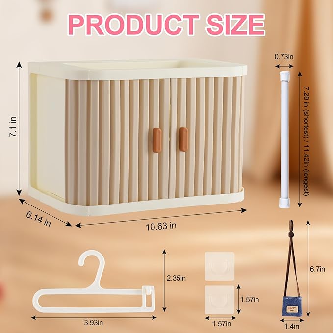 Foldable Doll Clothing Closet for Lububu - Double Sliding Door Stackable Storage Box for 4-7 Inch Doll Clothes, Premium Doll Clothes Organizer with 10 Hangers & 1 Hanging Rod (Gray)