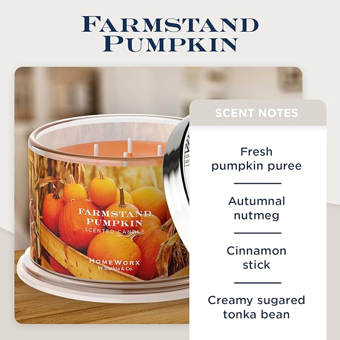 HomeWorx by SLATKIN + CO. Candle- Farmstand Pumpkin, 18 oz. Premium Scented Candle - 30-55 Hours Burn Time