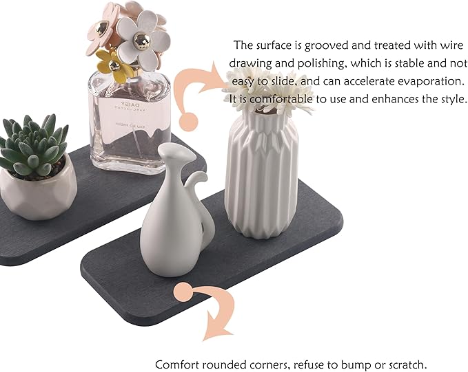 NiuYichee 2 Pcs Water Absorbing Stone Trays, Kitchen/Bathroom Sink Soap Dish, Diatomite Tray Used for Hand Soap & Cosmetic Bottles in The Modern Home, 4" W x 9" L, Dark Gray