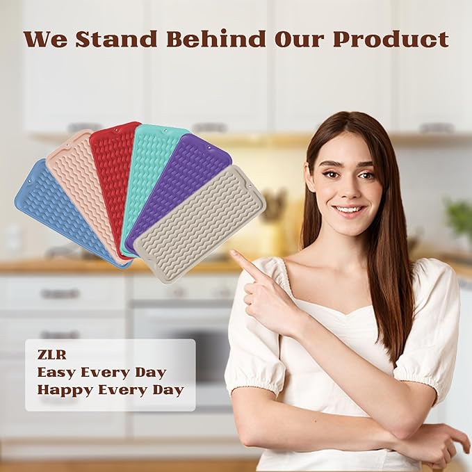ZLR Silicone Sponge Holder & Sink Caddy Tray (6" x 17") - Narrow Dish Drying Mat for Kitchen Counter - Waterproof Soap Dispenser Organizer, Non-Slip Bathroom Vanity Tray (Meadow Violet)