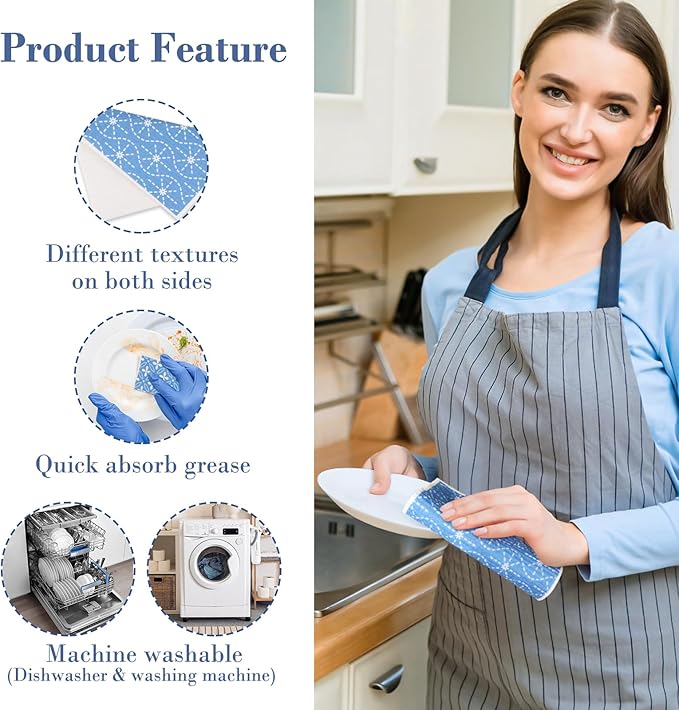 Lucomb 8 Pack Swedish Dishcloths for Kitchen, Reusable Dish Cloth Kitchen Towels Absorbent Sponges Fast Drying Swedish Dish Cloth for Washing Dishes Countertops Tables Cleaning