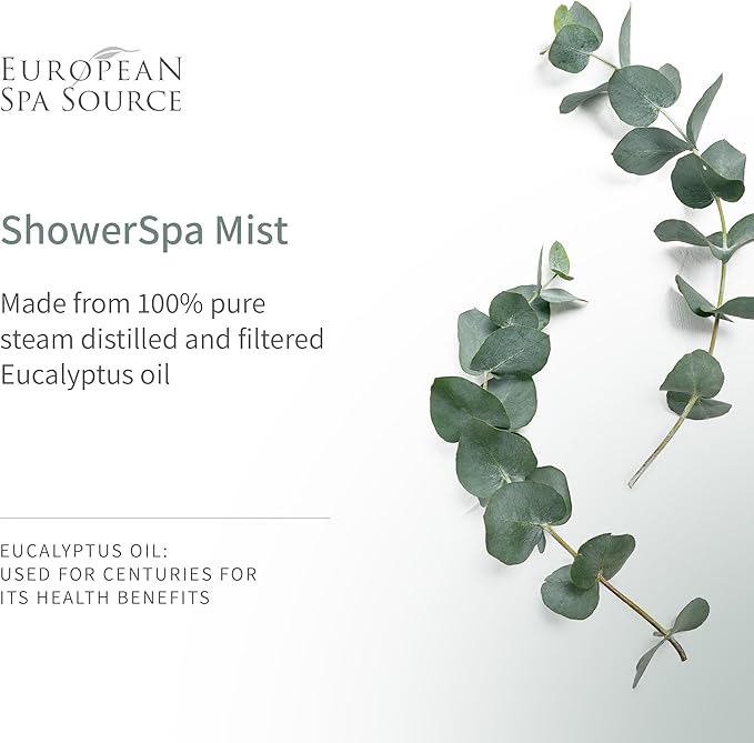 European Spa Source Energizing Lemongrass + Eucalyptus ShowerSpa Mist Spray for Aromatherapy, at Home Spa Experience, Sinus Congestion Relief, and Tension Relief, 4 fl oz.