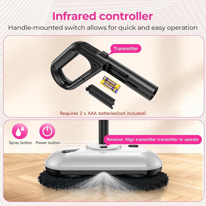 ScrubWiz Cordless Electric Mop, Electric Spin Mop with Water Spray, Powerful Floor Cleaner, Super Quiet Cleaning & Waxing, White