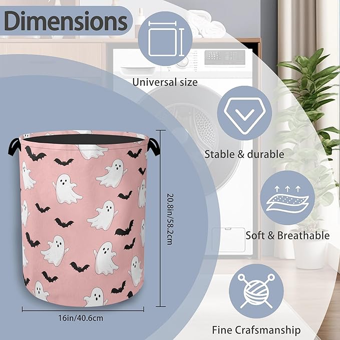 Bat Ghost Laundry Basket,Halloween Foldable Oxford Cloth Tote Bag Laundry Hamper Clothes Storage Bucket Organizer for Bedroom Laundry Storage Dormitories 16" x 20.8"