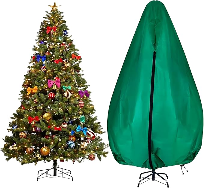 Christmas Tree Storage Bag, Upright Design, Fits Up to 6.5ft Tall Artificial Tree,Large Holiday Xmas Tree Cover Upright Tree Dustproof Bag with Zipper & Drawstring(Green,6.5ft)